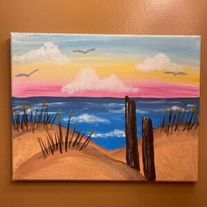 Hand painted acrylic beach seascape painting 11x14”